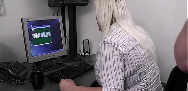  Blonde BBW pleases big-cocked boss at work